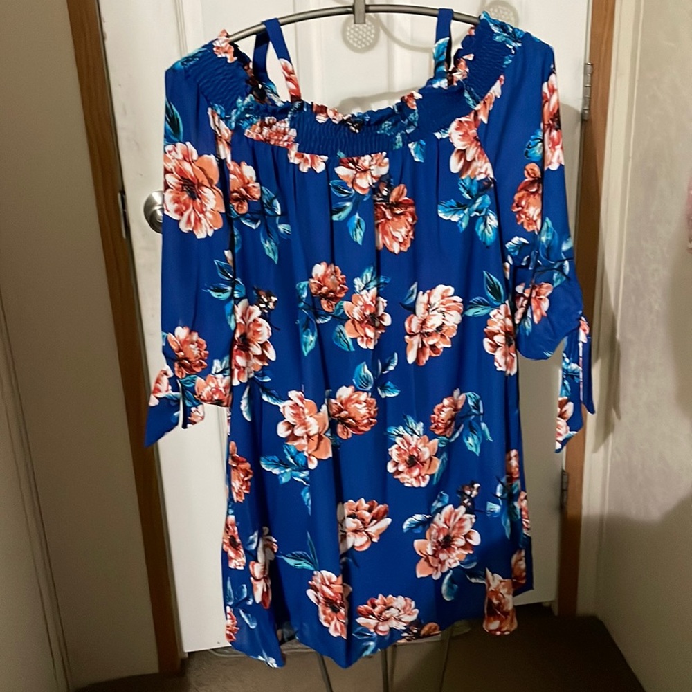 As U Wish Off The Shoulder Blue Floral Print Dress